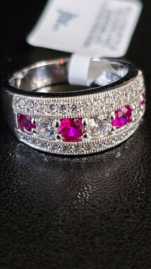 Bella Luce Lab-Created Ruby & Simulated Diamond Platinum Over 925 Ring Sz 8